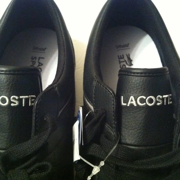 LACOSTE MENS NEW BLACK LEATHER FASHION SNEAKERS SIZE: 11.5 - Picture 8 of 16